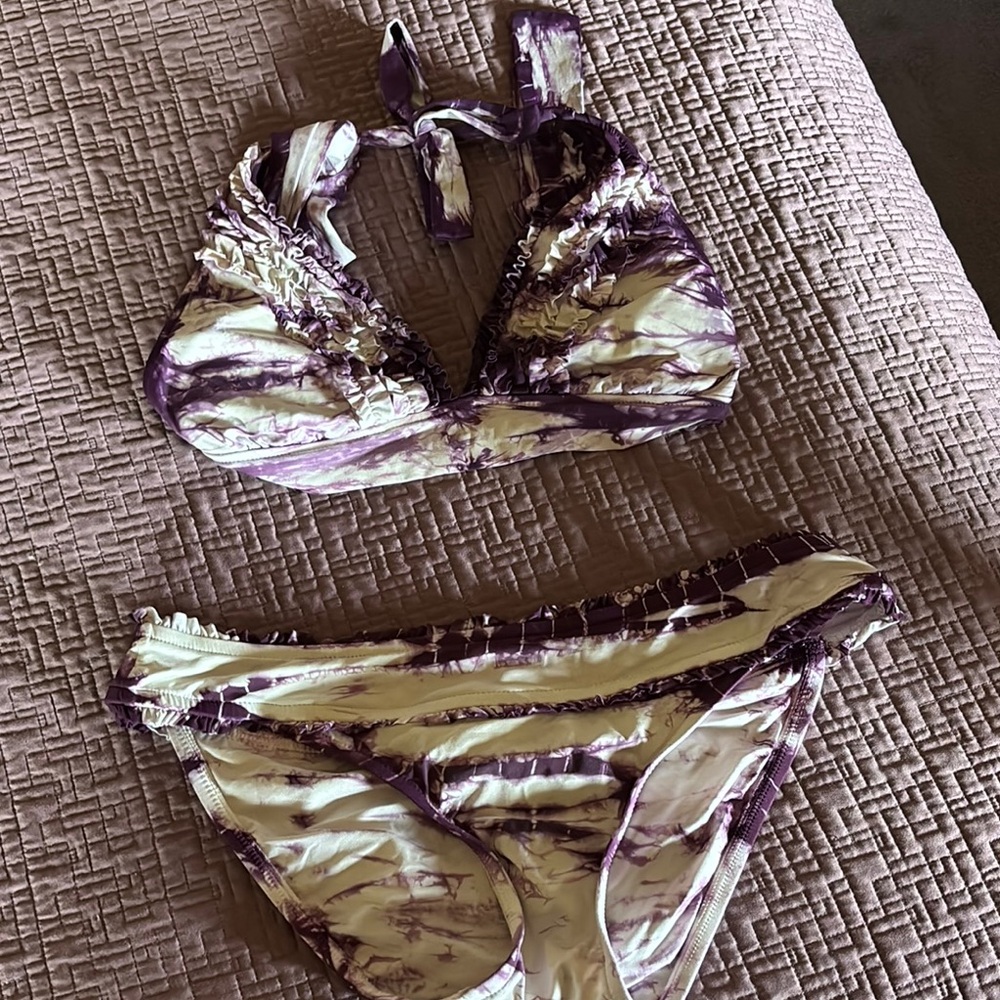 Lucky Brand Purple and Cream Bikini Set